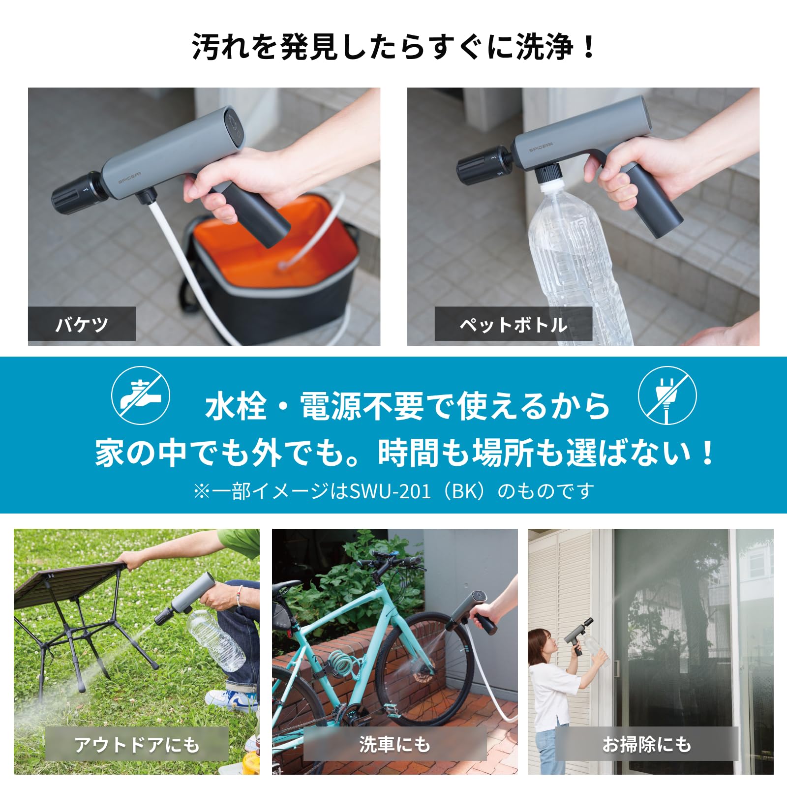 Amazon.co.jp: スパイサー ポケッタブル 高圧洗浄機 SWU-201 (WH